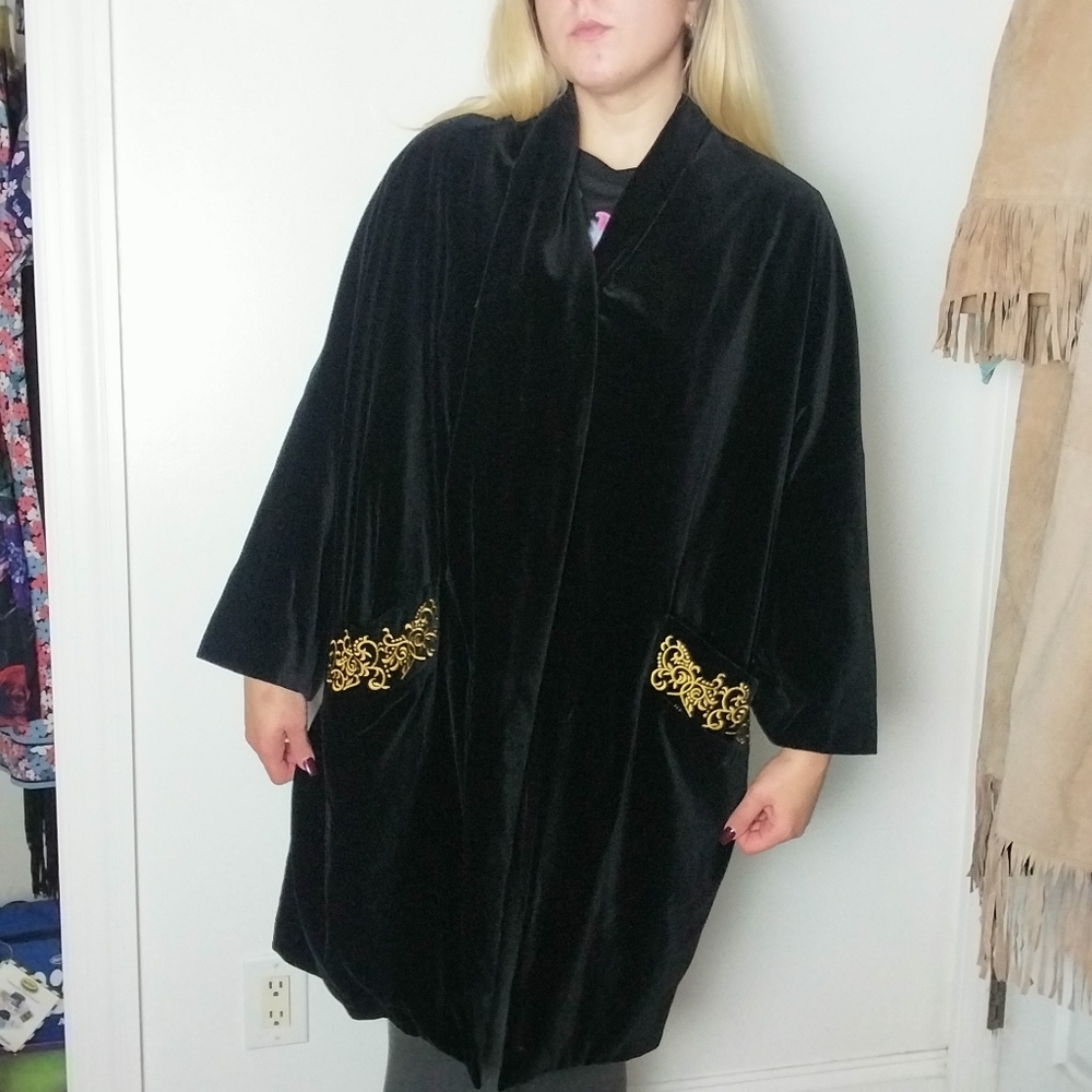 Vintage Laura Ashley Black and Gold embroidered opera coat one size